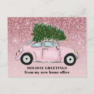 Rosa Car Julgran Glitter New Home Office Meddelande Vykort