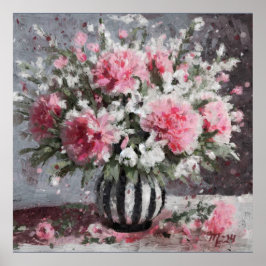 Rosa Carnation Blommigt Flower Arrangemang Black Poster