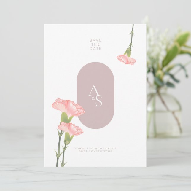Rosa Carnation blomning med Rosa Theme Bröllop Inv Inbjudningar (Stående Fram)