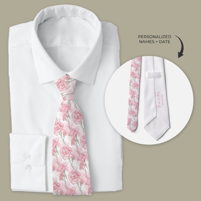 Rosa Carnation Bröllop Neck Tie Slips (Pink carnation personalized wedding neck tie.)