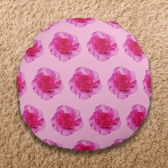 Rosa Carnation Flower Seamless Mönster på Rund Kudde (Pink Carnation flower seamless pattern on round throw pillow)