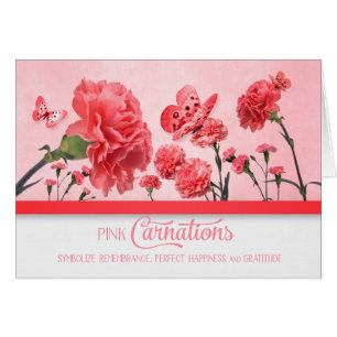 Rosa Carnation Garden med Butterflies Blank OBS Kort