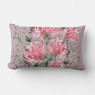 Rosa Carnation och Foliage Medium Rosa Bakgrund Lumbarkudde