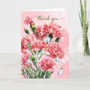 Rosa Carnations and Snowdroppe with Butterfly Tack Kort