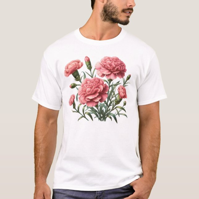Rosa Carnations Black T Shirt (Framsida)