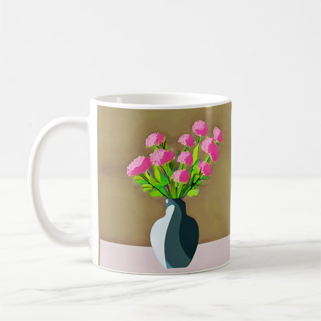 Rosa Carnations i Vas Modern Art Kaffemugg (Vänster)