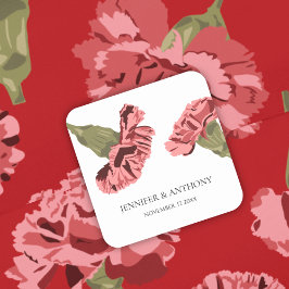 Rosa Carnations Luxe Modern Blommigt Bröllop Fyrkantigt Klistermärke
