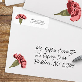 Rosa Carnations Luxe Modern Blommigt Bröllop Returadress Etikett
