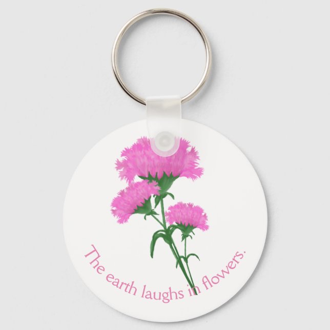 Rosa Carnations med Anpassade Text Nyckelring (Framsida)