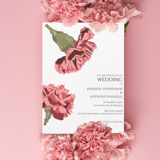 Rosa Carnations Modern Blommigt Anpassningsbar Inbjudningar (Skapare uppladdad)