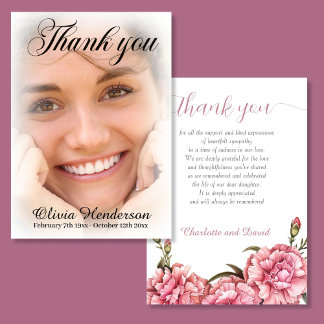 Rosa Carnations Soft White Photo Memorial Tack Kort