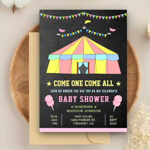 Rosa Carnival Circus Girls Baby Shower Inbjudningar