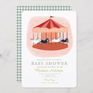 Rosa Carousel Carnival Circus Baby Shower Inbjudningar