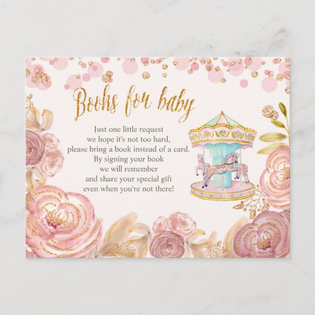 Rosa Carousel Glitter Bokar för Baby-kort Vykort (Framsida)