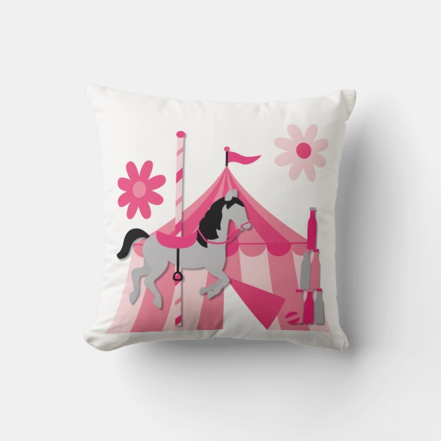 Rosa Carousel Horse Pillow Kudde (Framsida)