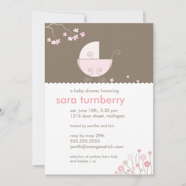 Rosa Carriage Baby Shower bjudning Inbjudningar (Framsida)