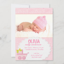 Rosa Carriage Flicka Photo Birth Meddelande