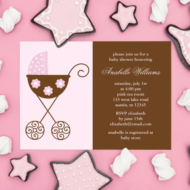 Rosa Carriage Girl Baby Shower Inbjudningar (Skapare uppladdad)