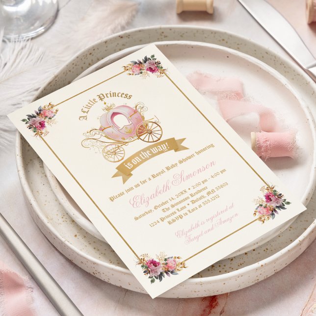 Rosa Carriage Princess Fairytale Baby Shower Inbjudningar (Skapare uppladdad)