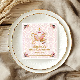 Rosa Carriage Princess Fairytale Baby Shower Pappersservett