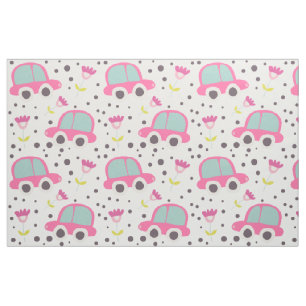 Rosa Cars and Flowers Fabric Tyg