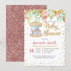 Rosa Carussel Horse Baby Shower Card Inbjudningar