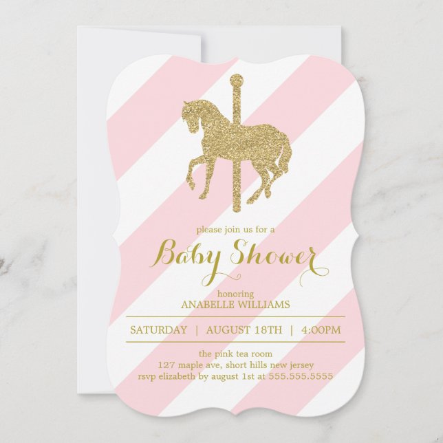 Rosa Carussel Horse Baby Shower Inbjudningar (Framsida)