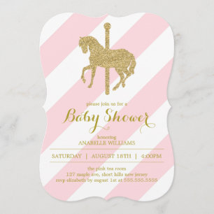 Rosa Carussel Horse Baby Shower Inbjudningar