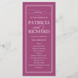 Rosa Cassis Elegant bröllop Ceremony-programmet Program