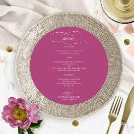 Rosa Cassis Elegant Round Bröllop Menu Meny