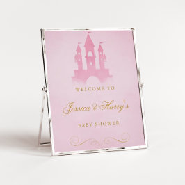 Rosa Castle Girl Baby Shower Välkommen Poster