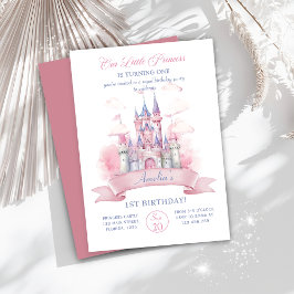 Rosa Castle Kingdom Princess Birthday bjudande Inbjudningar