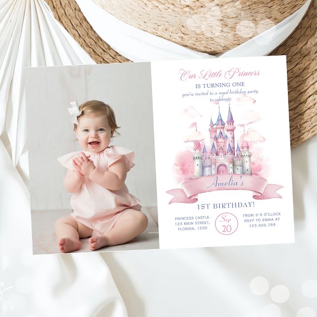 Rosa Castle Kingdom Princess Birthday Photo Inbjudningar (Skapare uppladdad)