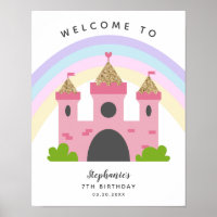 Rosa Castle Princess Födelsedagsfest Välkomstskylt