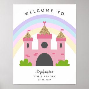 Rosa Castle Princess Födelsedagsfest Välkomstskylt Poster