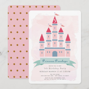 Rosa Castle Princess Girl Girl Birthday Inbjudningar