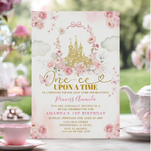 Rosa Castle Princess One-ce på födelsedagstid Inbjudningar
