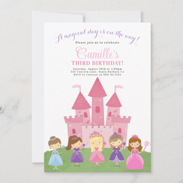 Rosa Castle Princess Party Birthday bjudande Inbjudningar (Framsida)