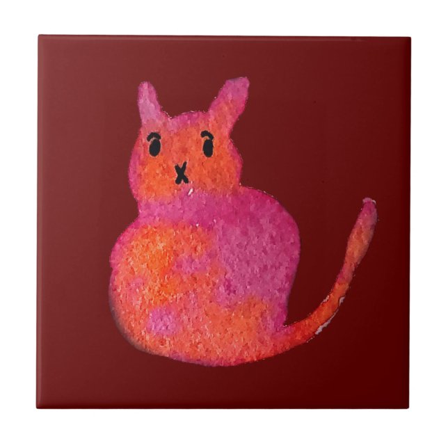 Rosa cat funky Söt kattunge Kakelplatta (Framsidan)