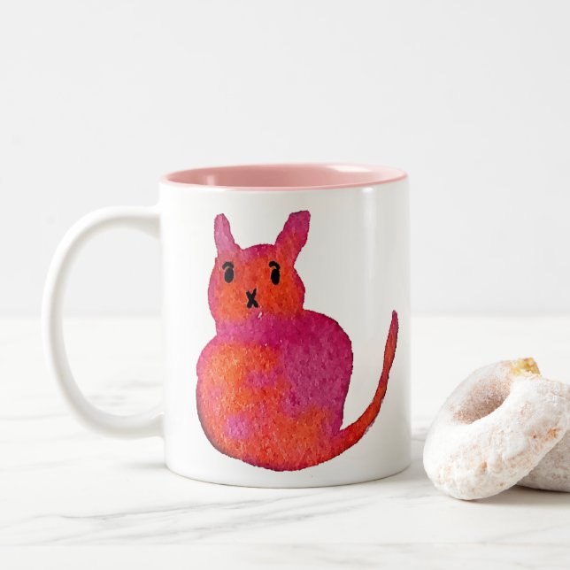 Rosa cat funky Söt kattunge Två-Tonad Mugg (Med munk)