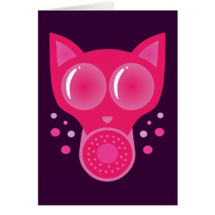 Rosa Cat Gas Mask Hälsningskort