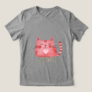 Rosa Cat Heart Guld Kärlek T Shirt