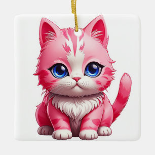 Rosa Cat Julgransprydnad Keramik