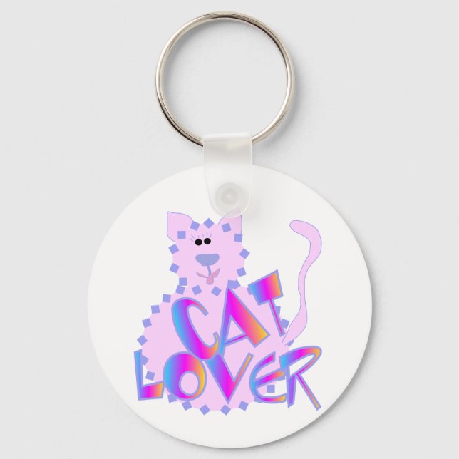 Rosa Cat Lover Tshirts och Gifts Nyckelring (Framsida)