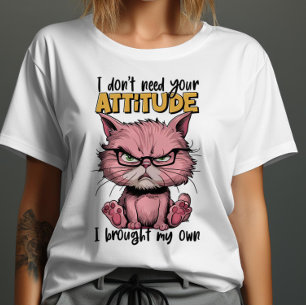 Rosa Cat med attityd T Shirt