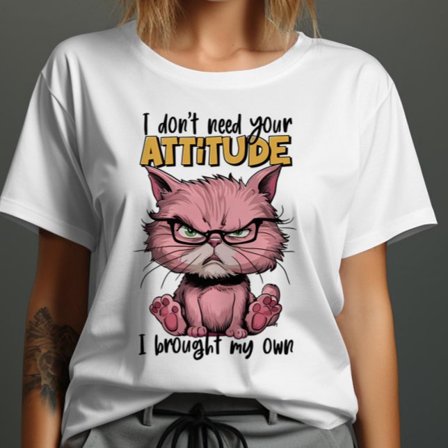 Rosa Cat med attityd T Shirt (Skapare uppladdad)