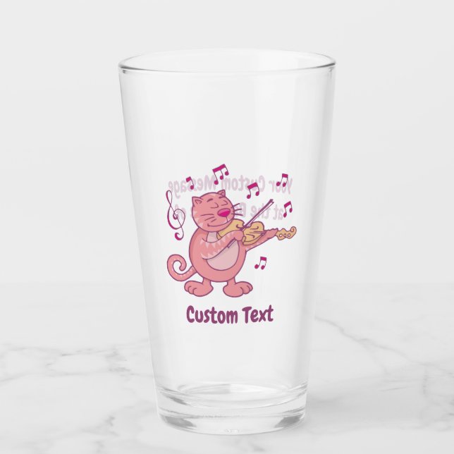 Rosa Cat med Violin Glass Glaskopp (Framsida)