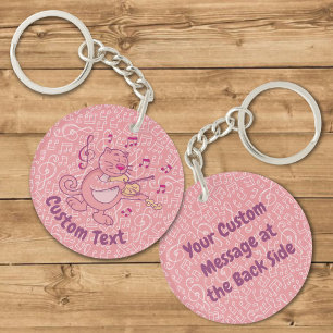 Rosa Cat med Violin Keychain