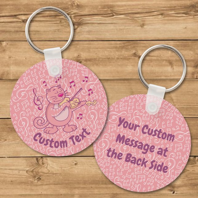 Rosa Cat med Violin Keychain Nyckelring (Skapare uppladdad)