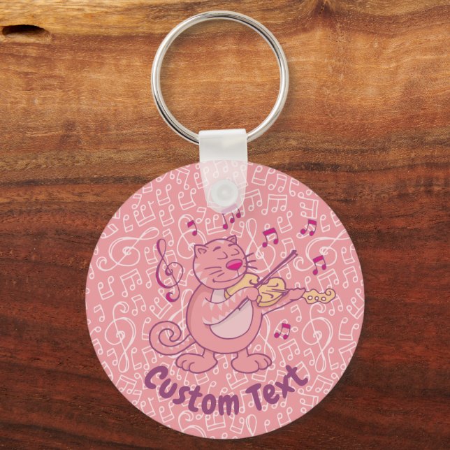 Rosa Cat med Violin Keychain Nyckelring (Framsida)